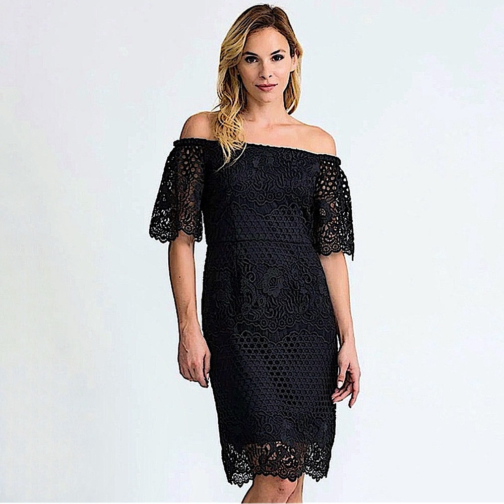 NWT Joseph Ribkoff Midnight Blue Lace Scalloped Hem Dress Size 8 Wedding Guest